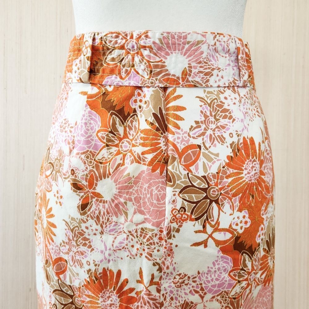 Nordstrom 1901 Retro Orange Pink Floral Belted Straight Pencil Skirt Size 8 Boho - Picture 4 of 10